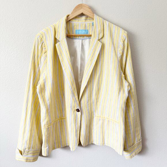 RSVP DRAPER JAMES | Preppy Yellow White Blue Blazer Linen Cotton Jacket | XXL - Picture 2 of 10